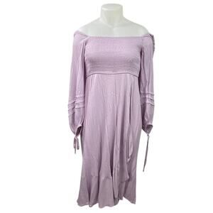 B.O.G Collective Purple Smocked Long Sleeve Square Neck Tiered A Line Dress XL